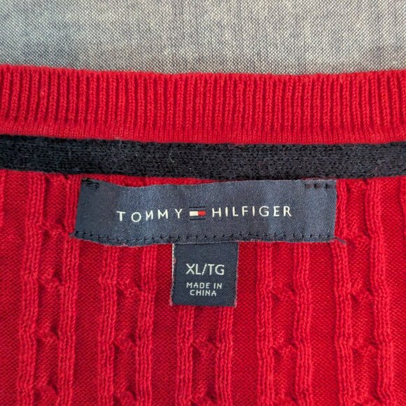 Tommy Hilfiger Women's Cable Knit Sweater Red - V Neck - Size XL - Picture 4 of 11